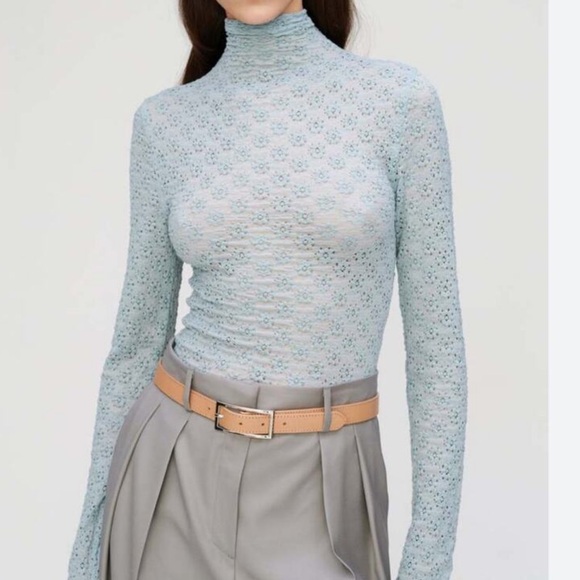 Róhe Tops - ROHE Pien Eyelet Lace Turtleneck - Soft Blue. Rare